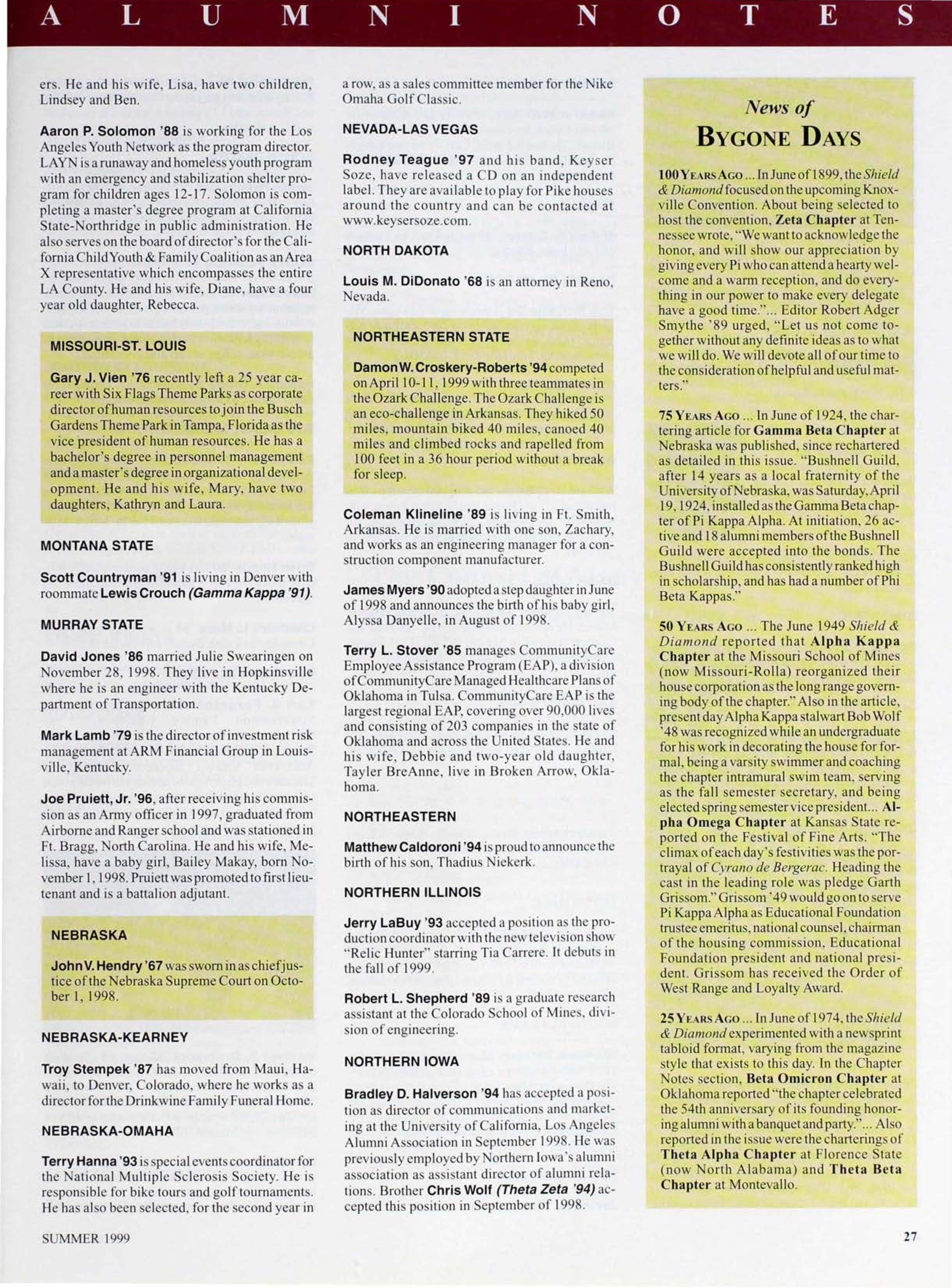 News of Bygone Days, Summer 1999